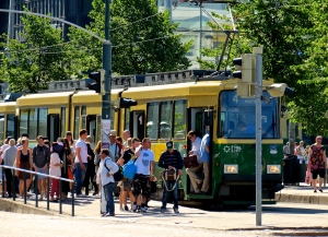 Thousands of residents travel each day by the Helskini trams.