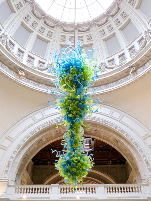 The Dale Chihuly chandelier in the rotunda.